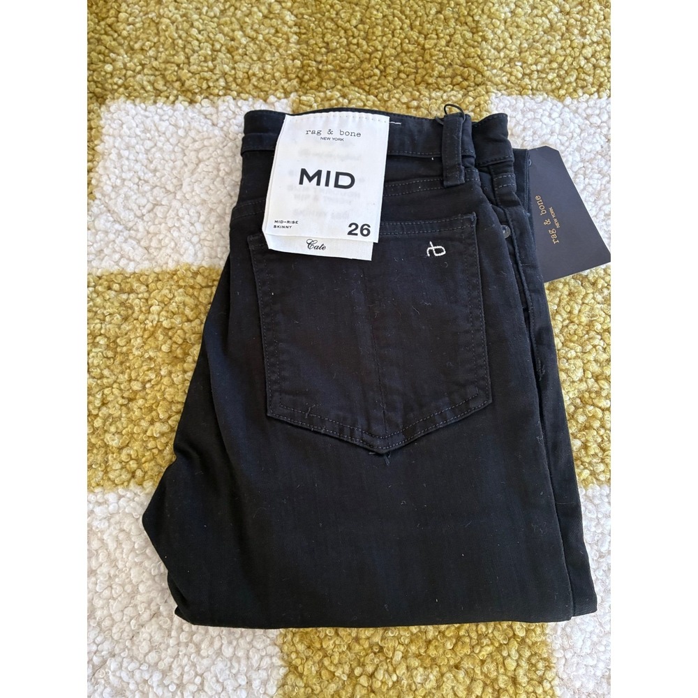 Rag & Bone Cate Mid-Rise Skinny Jeans No Fade Black WDD19F2650O1SB Size 26 NWT